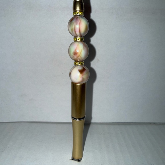 Handmade Other - Handmade Beaded Pen-Elegant Gold and Cream Decorative Pen w/ marble resin beads